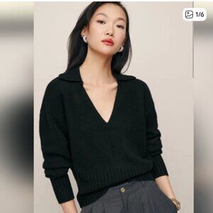 NWT reformation beckie cashmere collared sweater in black